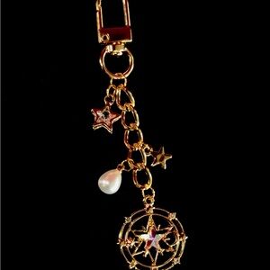 Handmade Gold Star and Pearl Charm Keychain